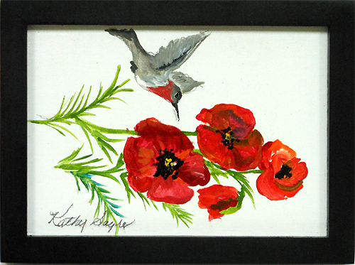 Poppies with Hummingbird
